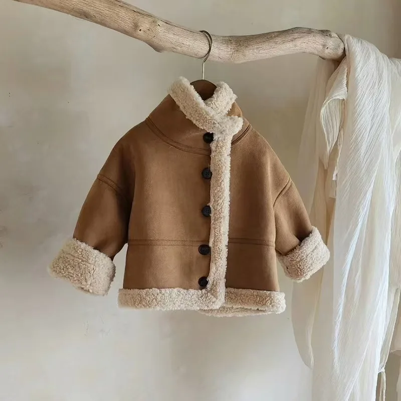 

Fashionable thickened warm imitation leather fleece lamb wool stand up collar jacket Korean version winter new jacket