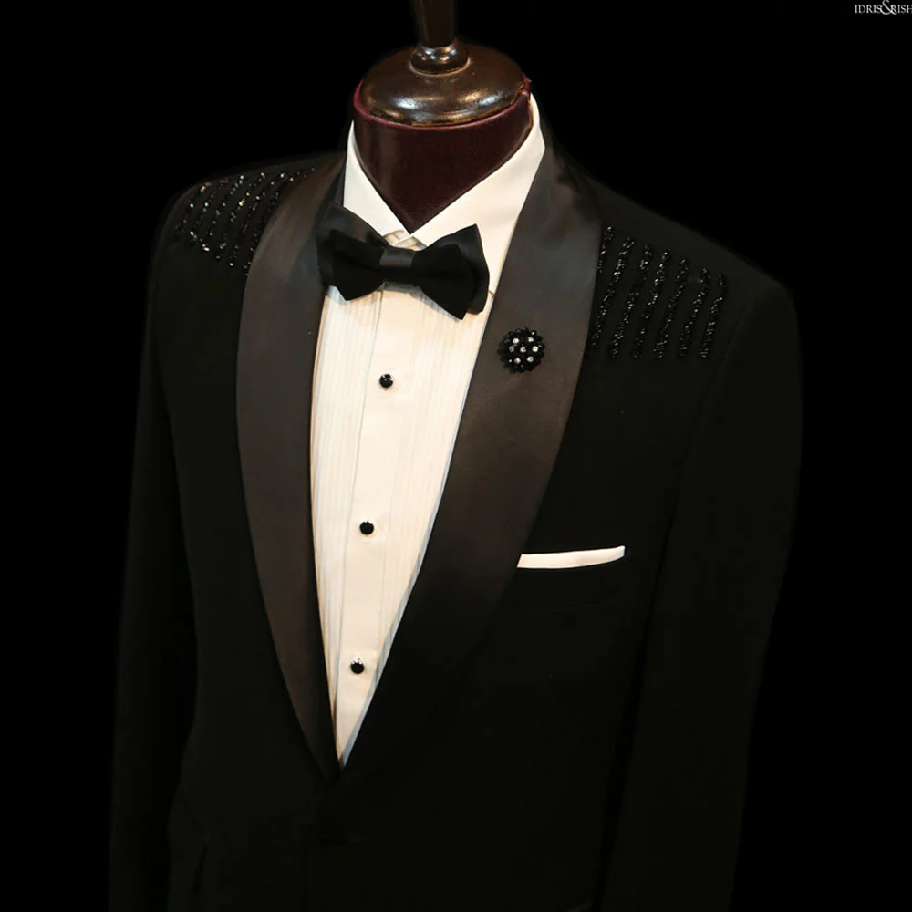 Men's 2026 Diamond-Decorated Formal Suit Set for The Collar  Wedding Suits for Men Man Suit