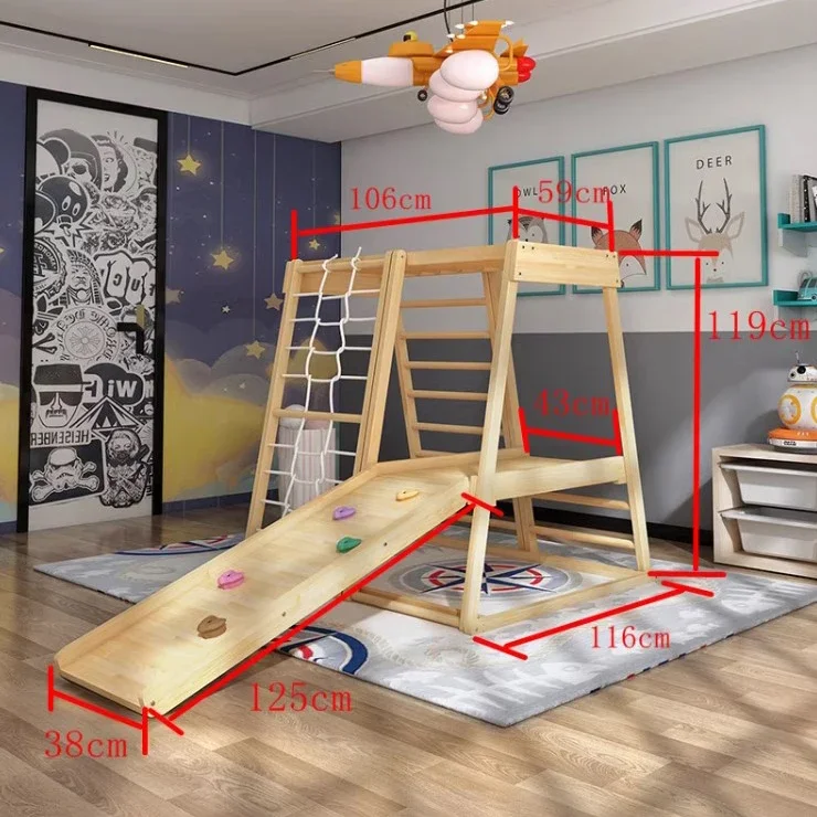 Wholesale Wooden Montessori Playground Kids Outdoor Climbing Frame With Slide And Ladder