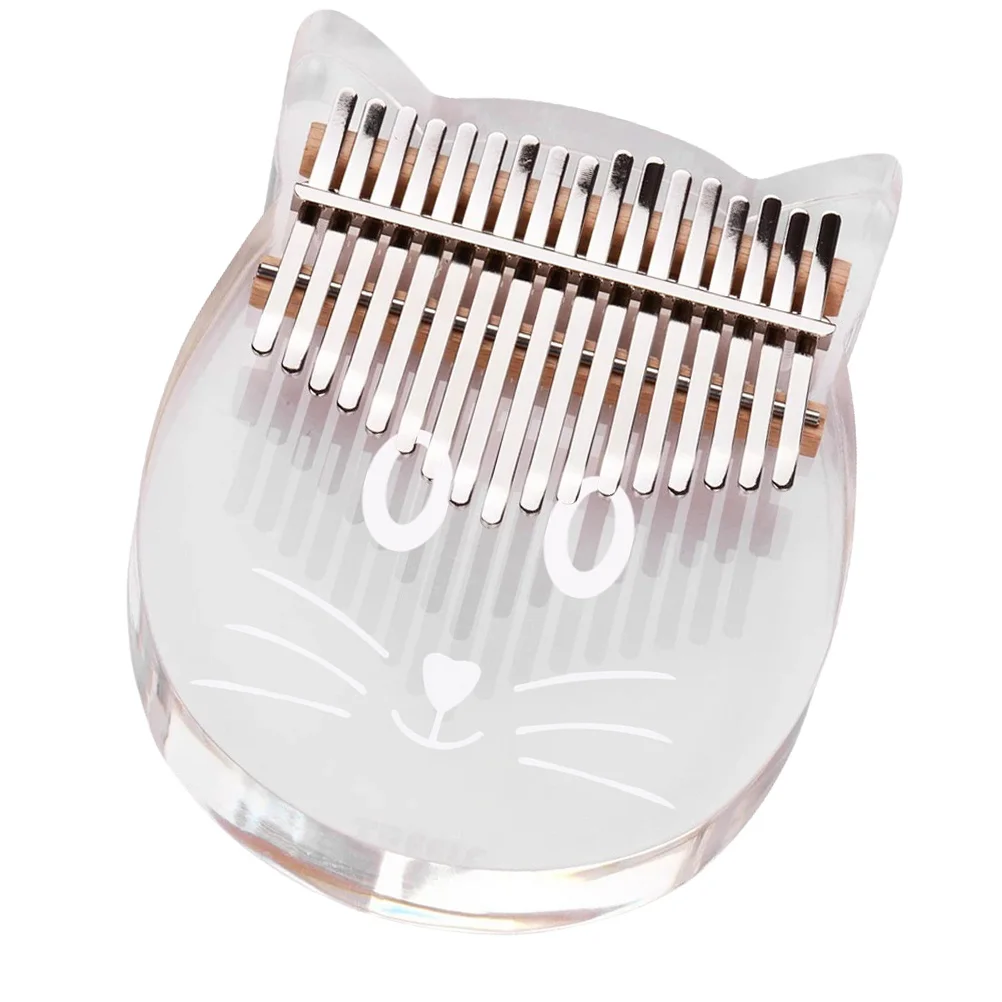 

Crystal Kalimba Thumb Piano 17 Keys Transparent Acrylic Cat Shape Portable for Beginners Adults Finger Piano Mbira