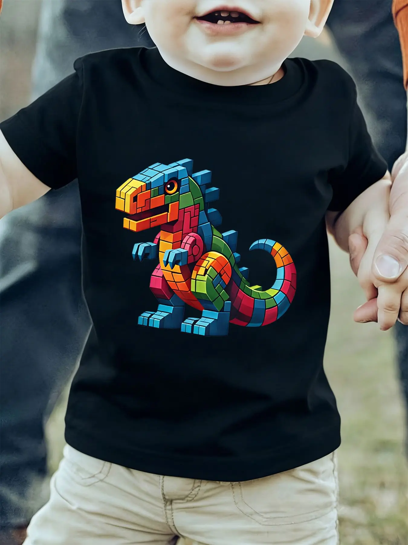 Vibrant Brick Puzzle T Rex Dinosaur Creative Art Print Kids T Shirt Boys Girls Family Matching Summer Crew Neck Casual Tee