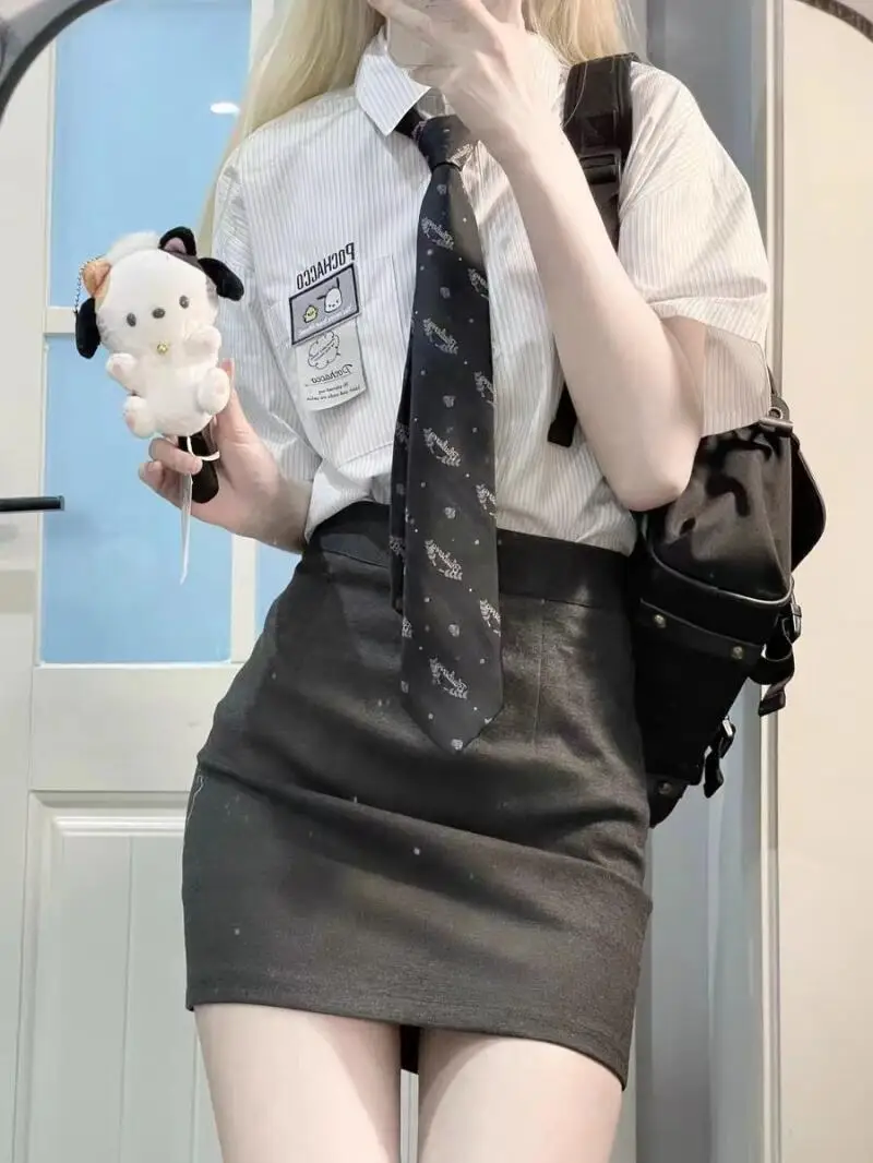 

Sanrio Melody Joint Version Short Sleeve Shirt New Jk College Style Stripe Shirt Japanese Style Small Fresh Sweet Girl's Shirt