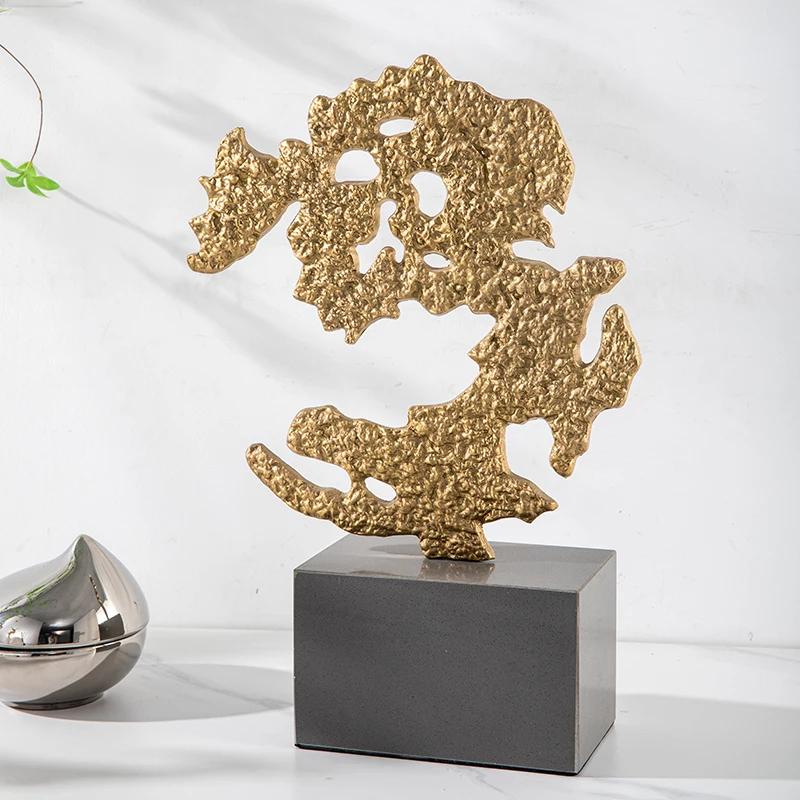 High-end marble entrance hotel decoration modern design luxury brass desktop coral ornament