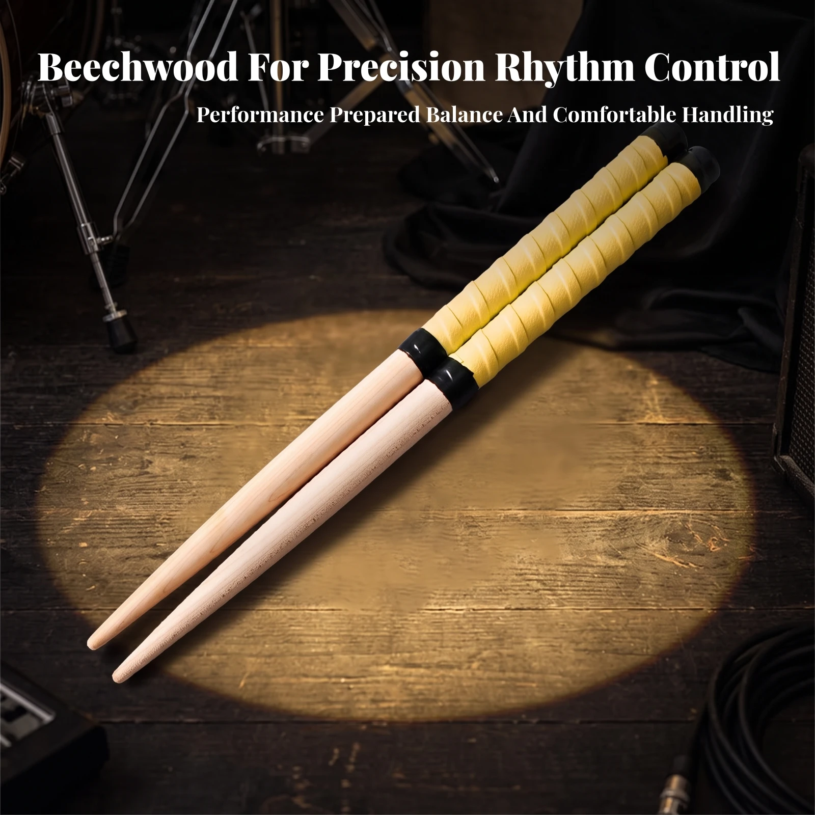 Wooden Drumsticks with Wrapped Grip | Non-Slip, Comfortable, Tapered Wooden Bachi, for Performance 38CM 35CM
