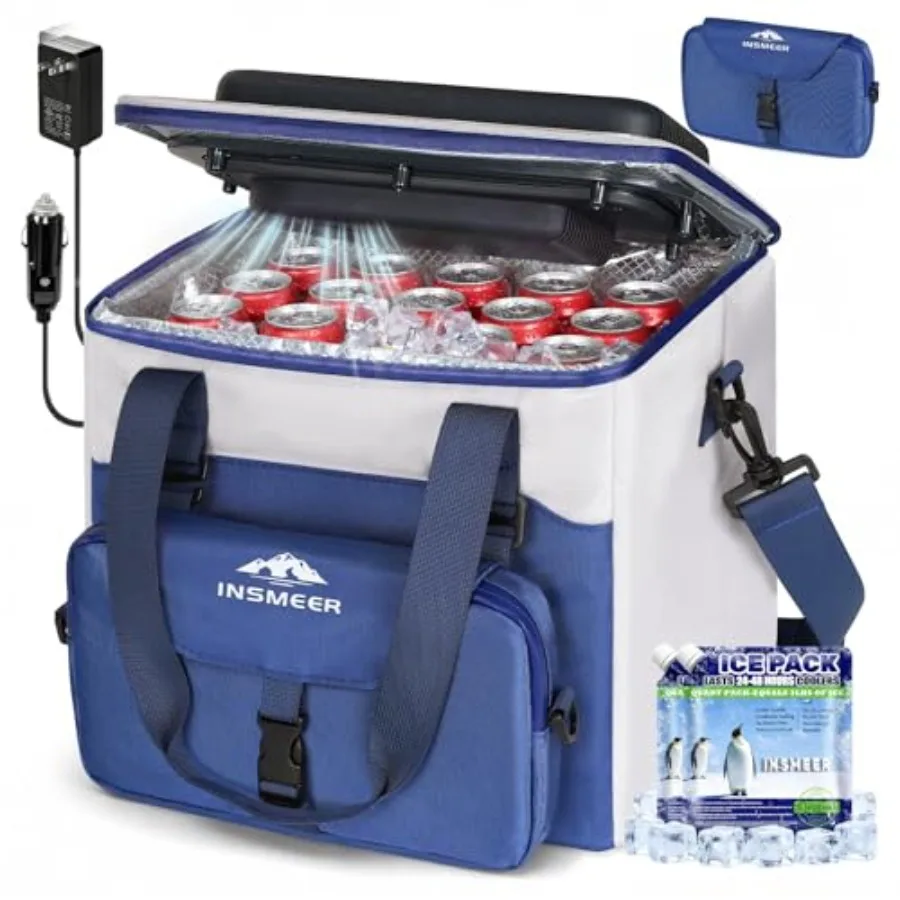 20L Electric Cooler/Warmer For Car Use, Aluminum Alloy Body, Black Color, Dual Voltage 110V/12V With Ice Pack