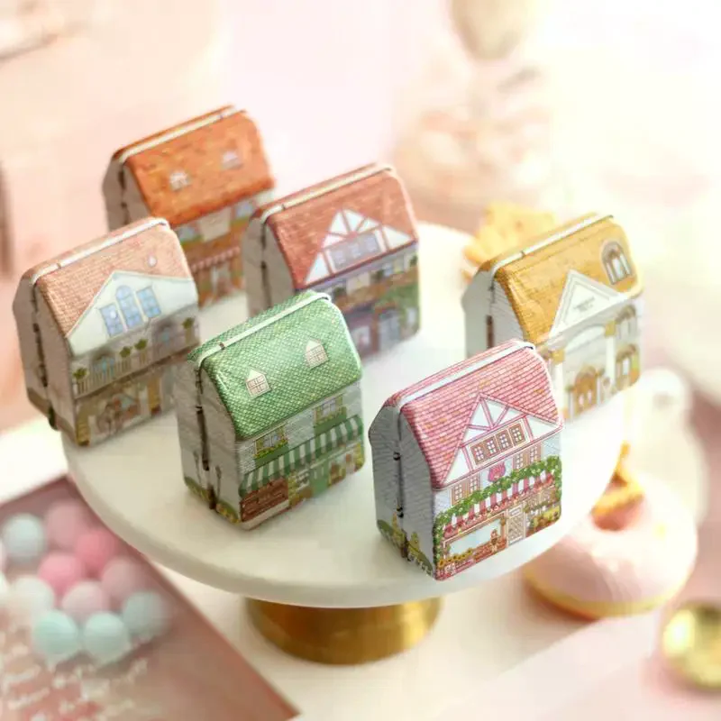 2Pcs House-Shaped Metal Boxes with Hinged Lid; Vintage European Style Organizer for Multi-Purpose Storage.