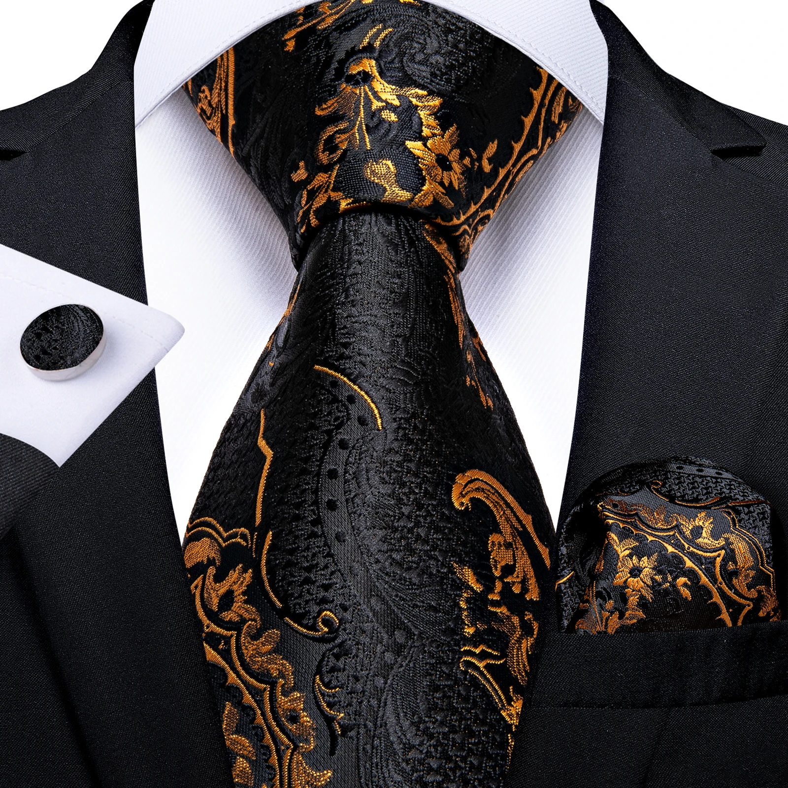 Green Paisley Floral Men's Ties Jacqurd Elegant Wedding Accessories Neck Tie Set Handkerchief Cufflinks Gift For Men