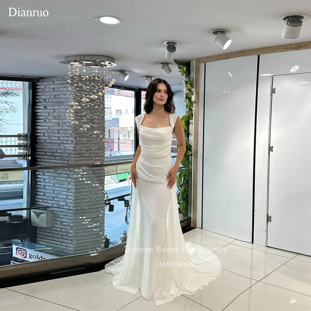

Dianruo Sweep Train Square Neckline Wedding Dresses Chic Ruched Vestido De Noiva Sleeveless Mermaid Evening Dress Customized
