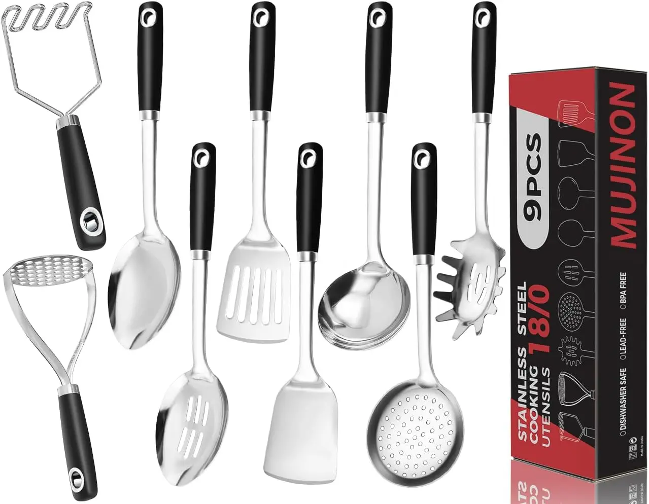 

9-Piece Stainless Steel Kitchen Utensil Set, Heavy Duty Dishwasher Safe for Cooking Serving