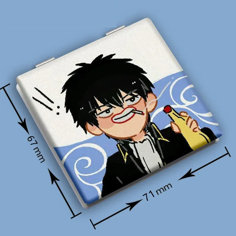 7x6cm, Gintama, espelho de maquiagem dobrável dupla face, viagem portátil, mini bolso leve, anime fofo meninas crianças, ampliação, quadrado