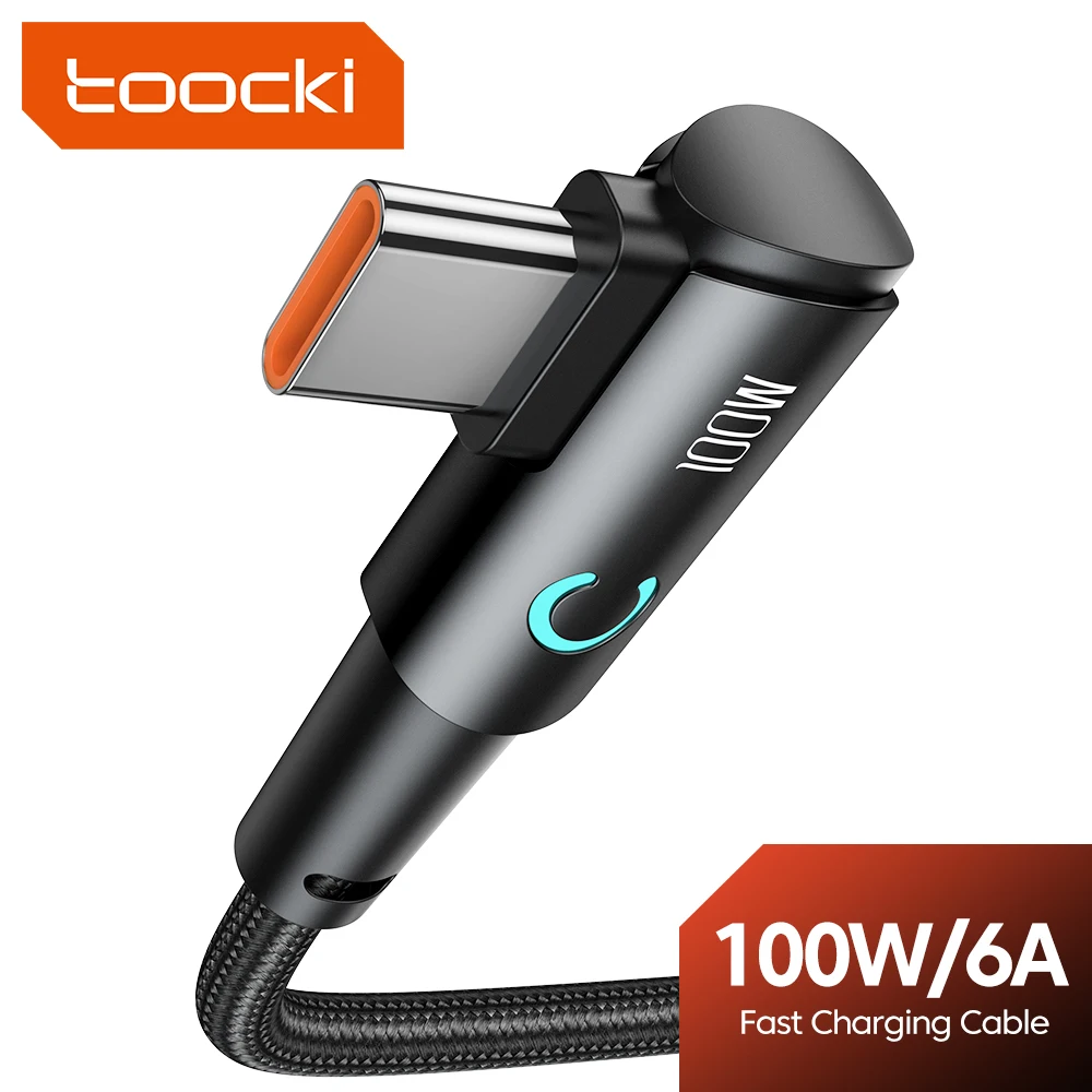 Toocki 90 Degree USB C Cable Fast Charge 100W 6A Type C Charging Cable For Huawei Mate 50 Pro Xiaomi Samsung USBA To C Data Cord