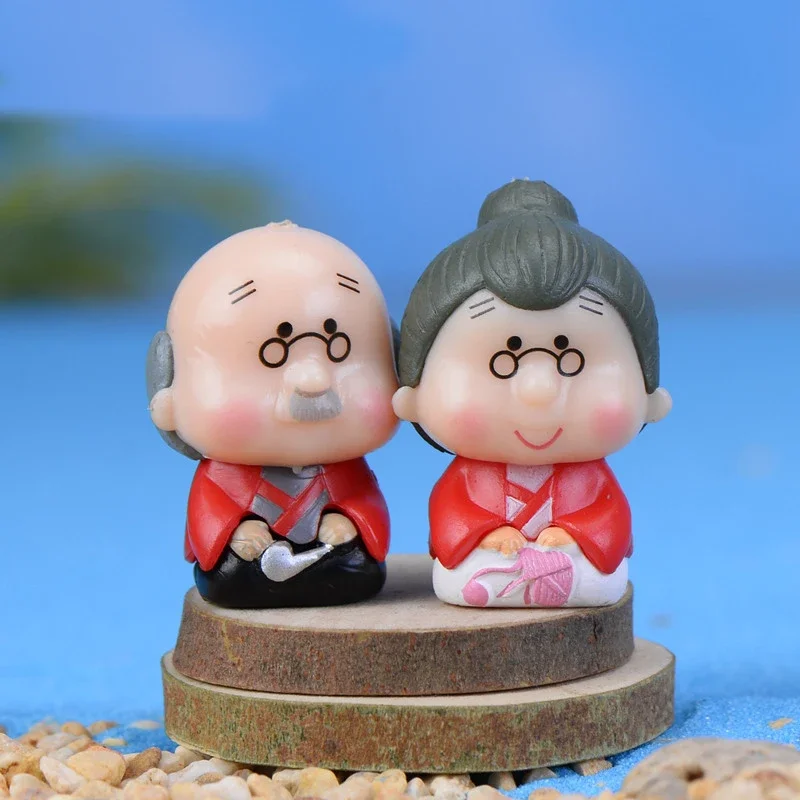 2PCS Grandma Grandpa Lover Mini Figure Model Craft Bonsai Decor Miniature Home Ornament Gift Fairy DIY Garden Decoration