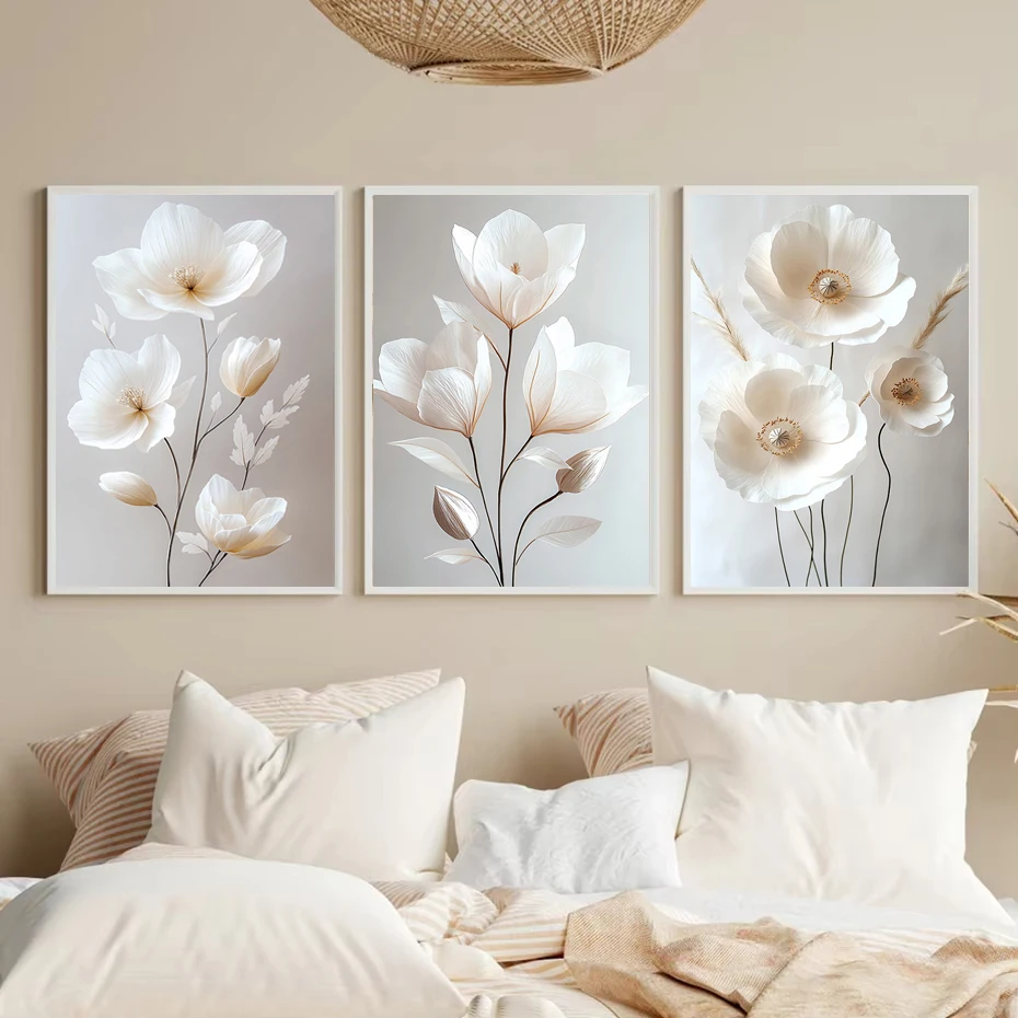 Scandinavian Beige Peony Flower Art Poster Modern Flower Botanical Wall Decor Beautiful Art Canvas Print Home Bedroom Decor