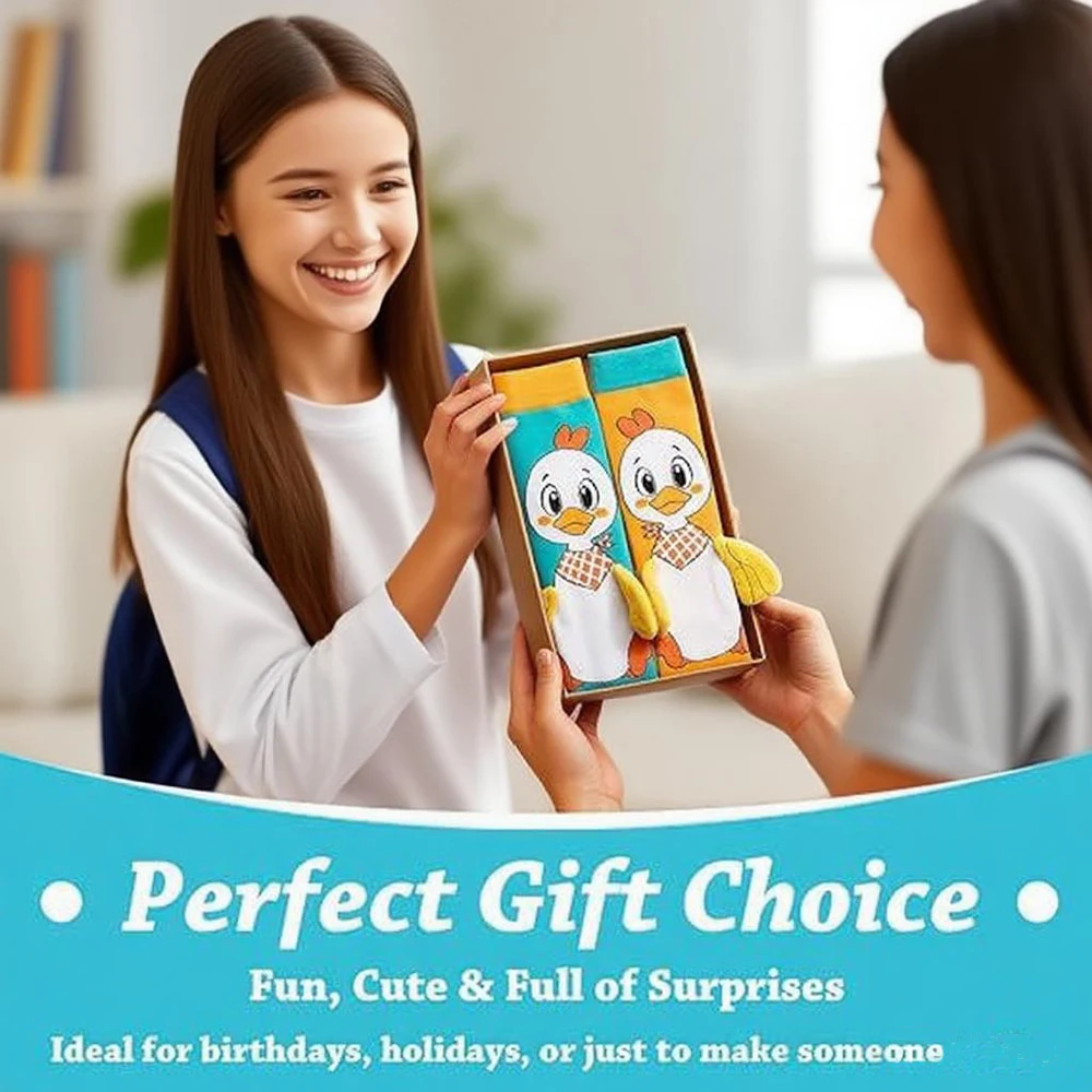 귀여운 만화 동물 양말, 일상 착용을 위한 밝은 색상의 크루 양말, 날개가 튀어나오는 사랑스러운 3D 오리 양말, 매우 부드러움