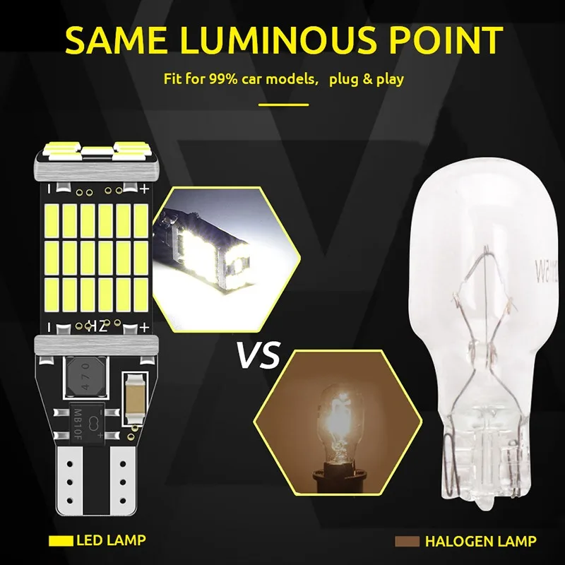 مصباح إشارة ليد للسيارة T15 ، W16W ، 50 w ، 50 w ، فائق السطوع ، 45smd ، ضوء وقوف السيارات العكسي ، ضوء كانبوس ، ضوء خلفي احتياطي ، 2 روض #2