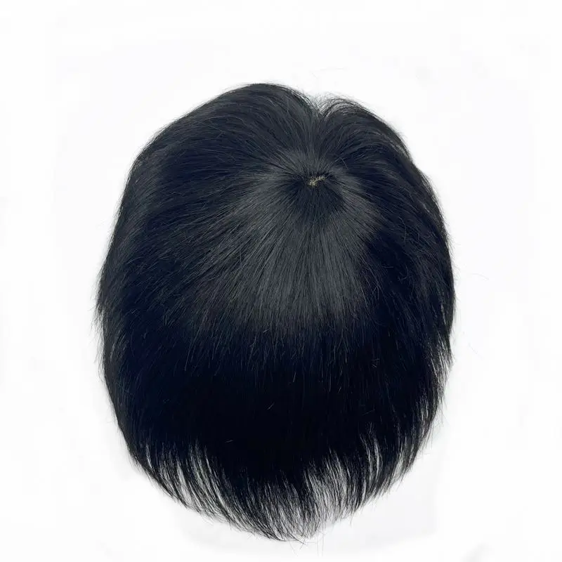 Short Real Human Hair Toupee with 4 Clips for Men's Baldness Prosthetic Wig Male Hair Replacement System Piece