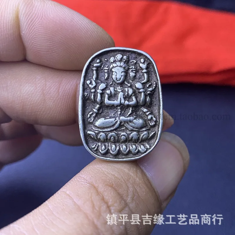 Ornamento de suspensão budista placa mahakala cobre branco micro-esculpido pingente de buda tibetano chaveiro saco ha