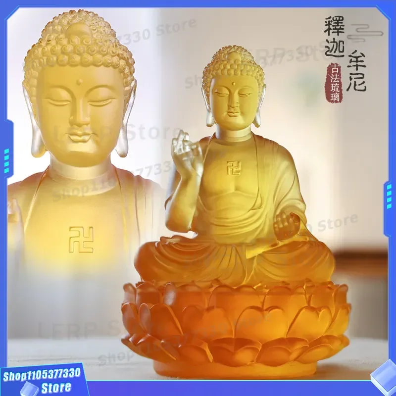 Glazed Sakyamuni Buddha Statue Home Decor Ornament for Living Room Buddhist Hall Temple Worship Religious Figure Art Piece