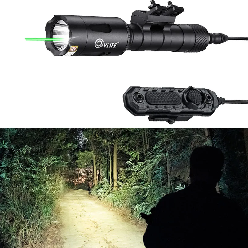 

Tactical Flashlight Rifle 1680 Lumens Laser Light Combo Mlok Rail USB Rechargeable Aiming Green Beam Pressure Remote Switch Incl
