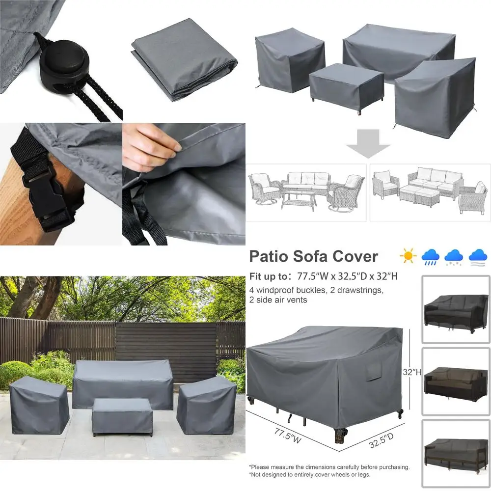 Large Grey Waterproof Outdoor Patio Furniture Cover Set for 4-Piece Sectional