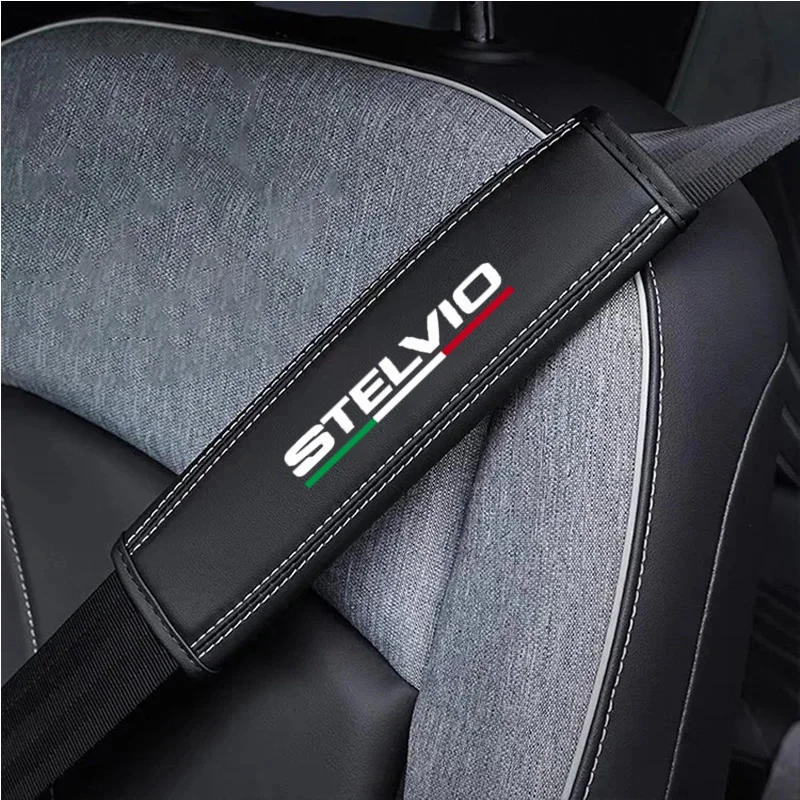 2Pcs Top Nappa Leather Car Seat Belt Shoulder Cover For Alfa Romeo 159 147 156 166 Giulia Giulietta Stelvio Mito Car Accessories