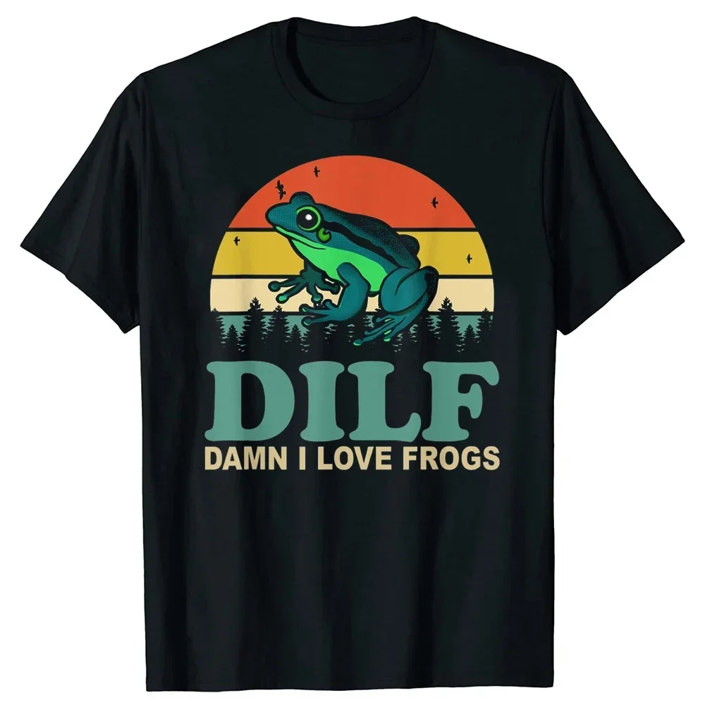 DILF I Love Frogs Funny Saying Frog Tee Tops Round Neck Short-Sleeve Fashion Tshirt Clothing Casual Basic Milf T-shirts