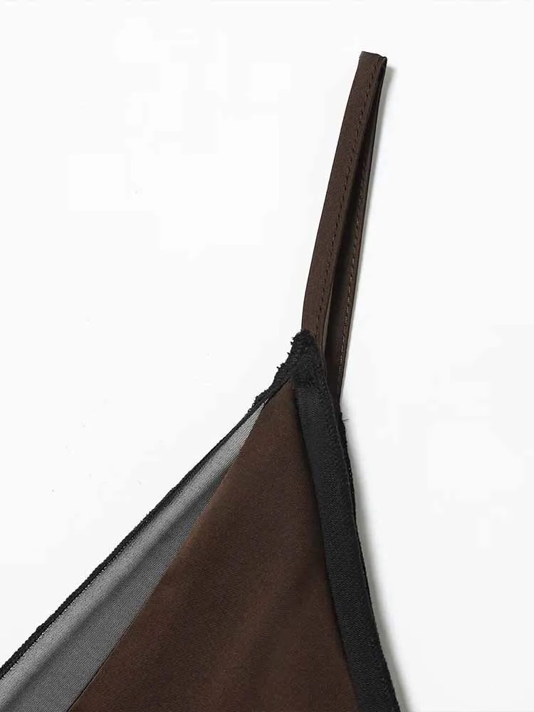 Estilo europeu e americano inverno nova chegada feminina com decote em v cinta de espaguete emendado ​ ​ vestido midi assimétrico de cetim com renda