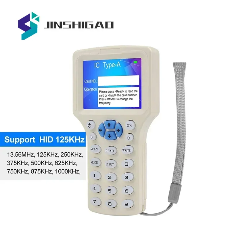 

English 10 Frequency RFID Reader Writer Copier Duplicator IC/ID with USB Cable for 125Khz 13.56Mhz Cards LCD Screen Duplicator