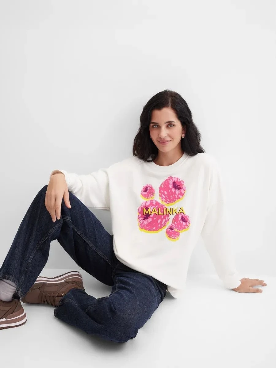 Faionable Casual Loose round Ne Long Sve Printed Sweatirt Top Women's Comfortable Breathable Streetwear Sle