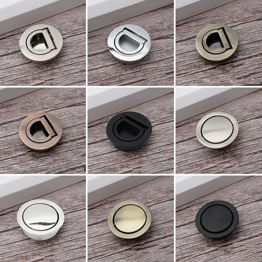 Modern Stainless Steel Hidden Door Handles Round Flip Cabinet Handle Pull Cupboard Tatami Recessed Drawer Pulls Tatami