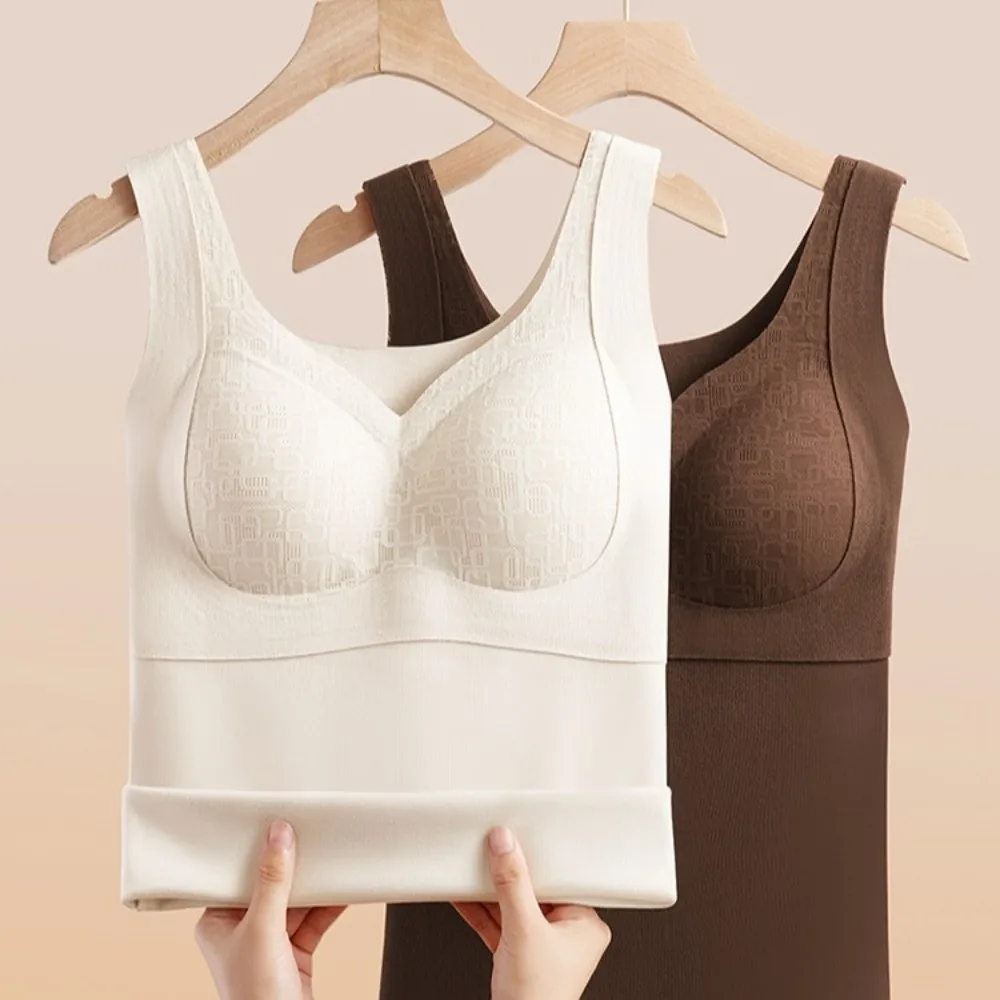 

Wool Blend M-XXXXL Size Women Warm Vest Bottoming Shirt Solid Color Chest Pad Vest Comfortable Sleeveless Slimming Vest