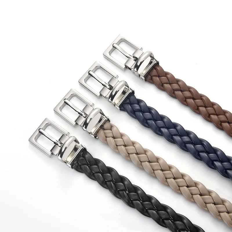 Korean-Style Clip-Buckle Braided Slim Belt – Fashionable, Unique Small Leather Belt with Pin Buckle for Dresses and Suits