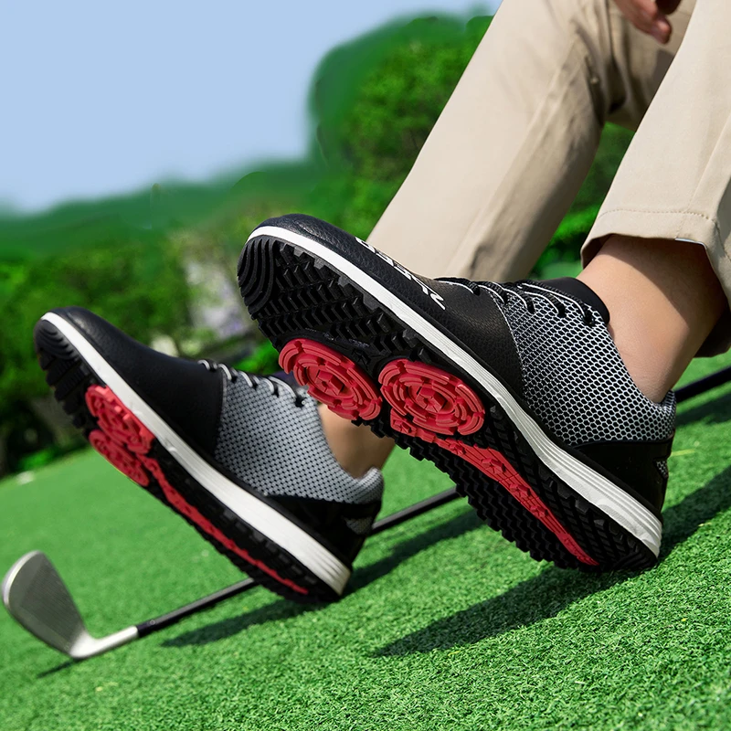 

New Golf Shoes Air Cushion Men Sports Shoes Breathable Lightweight Comfortable Athletic Nonskid Rotating Sneakers