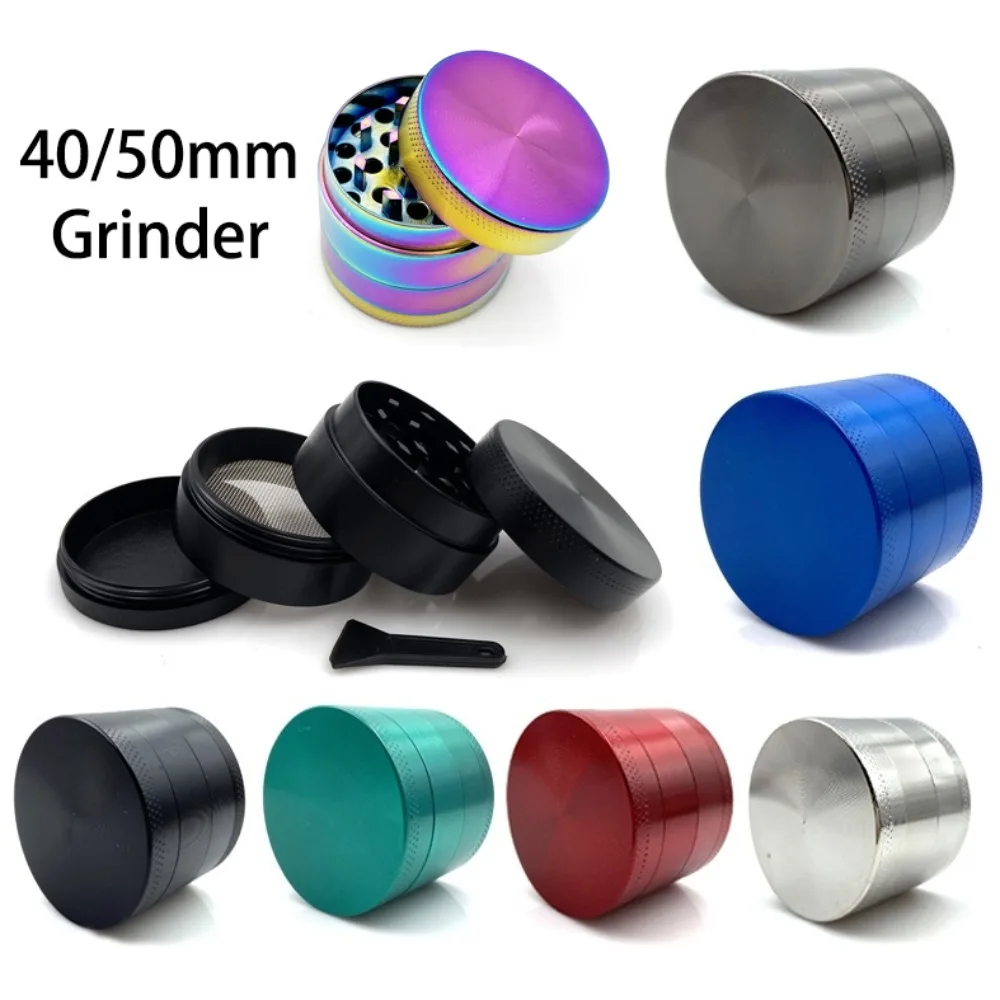 

40/50mm Solid Color Plain Herb Grinder Flat Design 4-layer Metal Manual Rotary Grinder Men's Gift