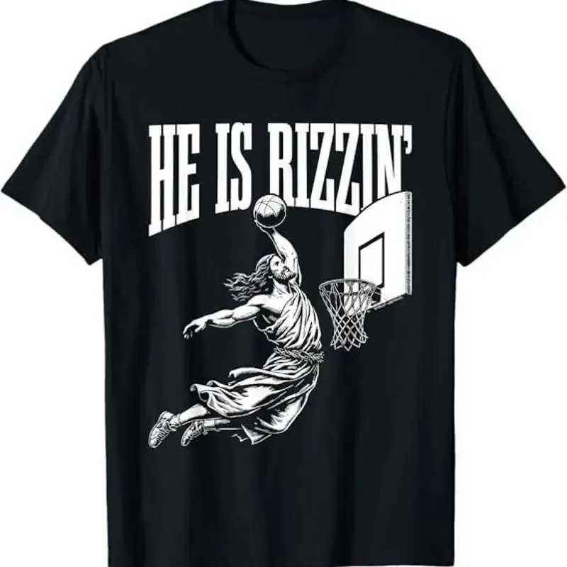 He Is Rizzin Funny Jesus Basketball Meme T-Shirt