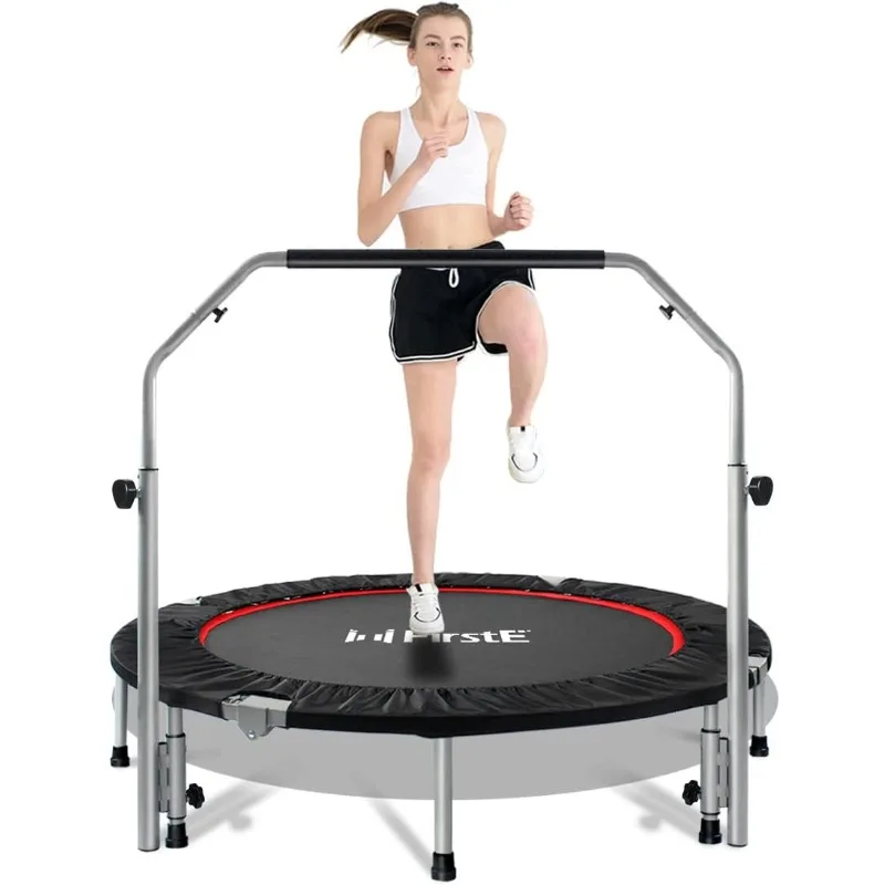 

48" Foldable Fitness Trampolines with 4 Level Adjustable Heights Foam Handrail,Jump Trampoline for Kids and Adults