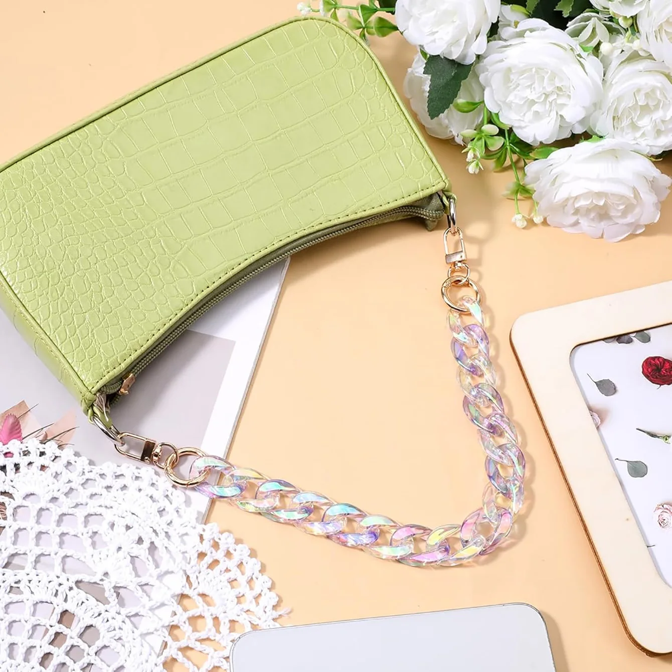 Acrylic Bag Chain Strap, Colorful Transparent Detachable Purse Extender Handle Replacement for Crossbody/Shoulder Bags