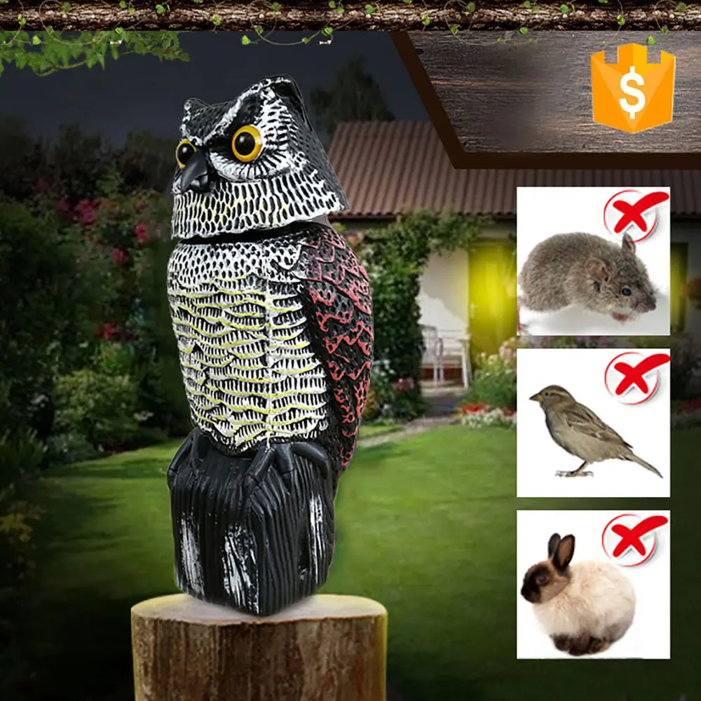 

Realistic Bird Scarer 360°Rotate Head Owl Prowler Decoy Protection Repellent Pest Control Scarecrow Garden Move Bird Repellent