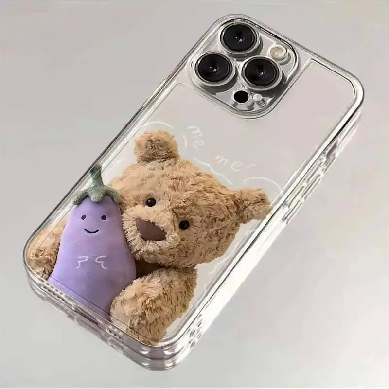 Bear And Eggplant Phone Case For iPhone 16 15 14 13 12 11 Pro XS MAX 7 XR 8 7 Plus Clear Cover Fundas