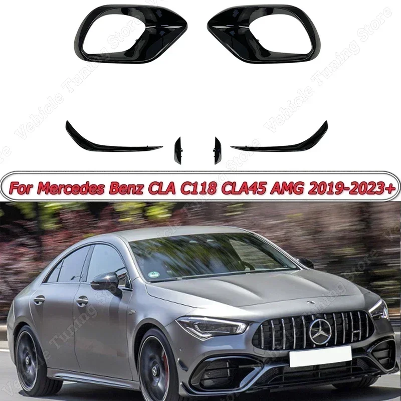 For Mercedes Benz CLA C118 CLA45 AMG 2019-2023+ Front Bumper Lip Spoiler Splitters Canards Vents Gloss Black ABS Car Accessories