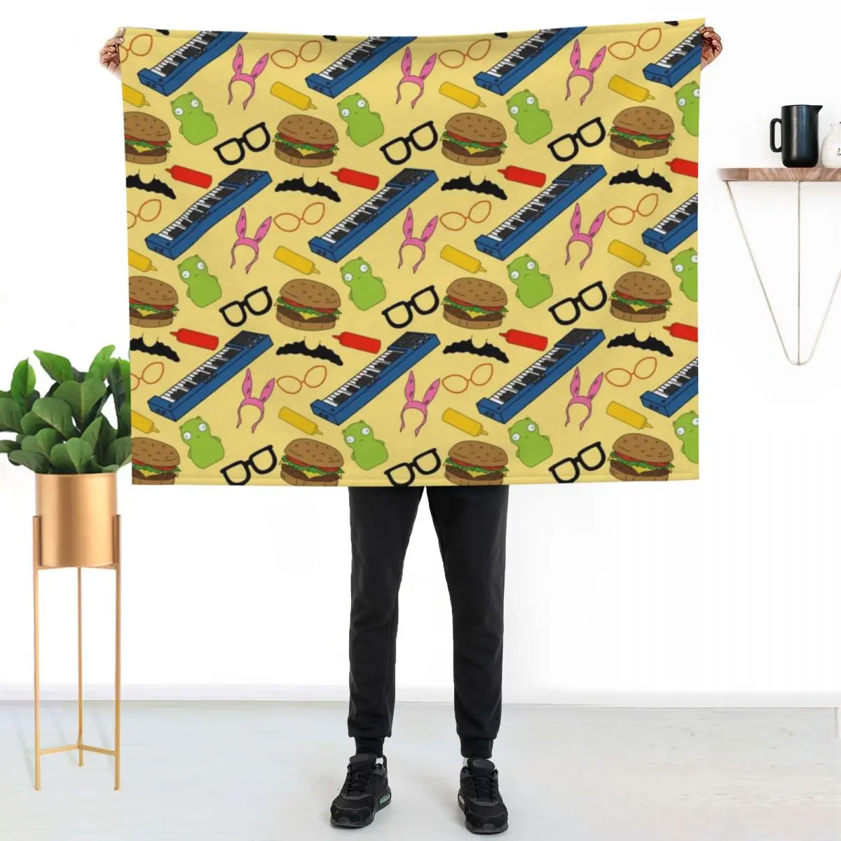 

Bobs Burgers Inspired Pattern (Yellow) Throw Blanket Warm Flannel Blanket for Couch Chair Bedroom