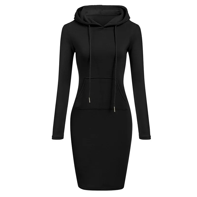 Women Knee-Length Pocket Dress Hooded Warm Sweat Shirt Long Sleeve Simple Casual Sport Clothes Fashion Workout Lounge Streetwear - Image 4
