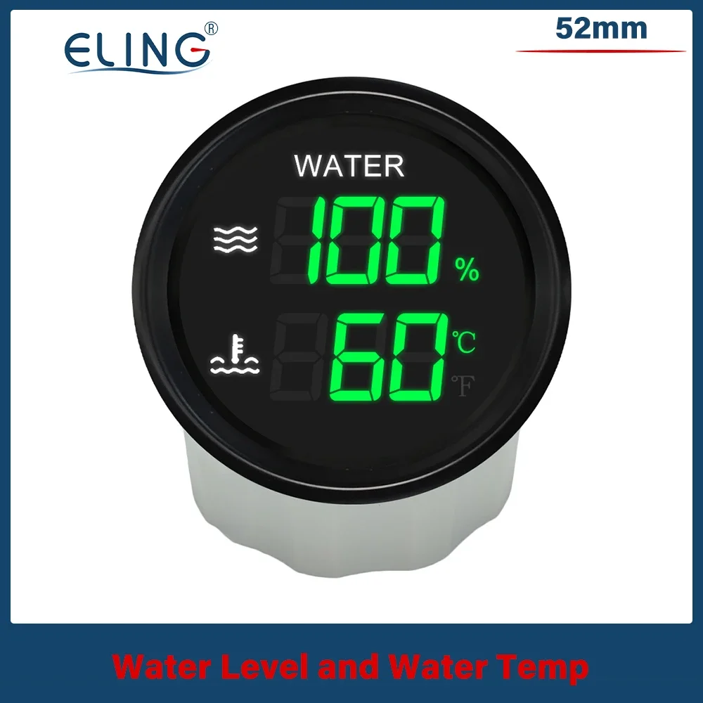 

ELING 52 мм 2 в 1 Цифровой уровень топлива Температура воды уровня воды. Вольтметр датчика уровня в баке для автомобиля, лодки 12 В 24 В