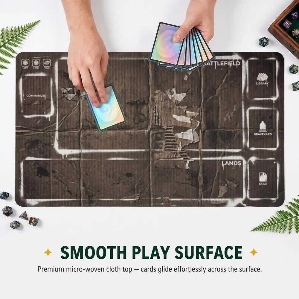 Vintage Worn Cardboard Zoned Play mat Distressed Paper Texture with Game Zones  Non‑Slip Rubber TCG Table Mat For Card Game