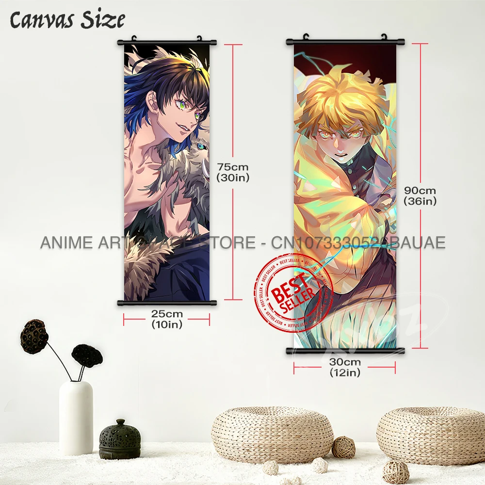 Dämon Slayer Hängende Malerei Anime Poster Kamado Tanjirou Wand Kunst Wohnkultur Agatsuma Zenitsu Schriftrollen Bilder Für Wohnzimmer – Detail 5