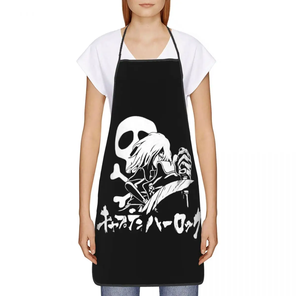 Cool Space Pirate Captain Harlock Bib Apron Adult Women Men Chef Tablier Cuisine for Kitchen Cooking Manga Anime Gardening