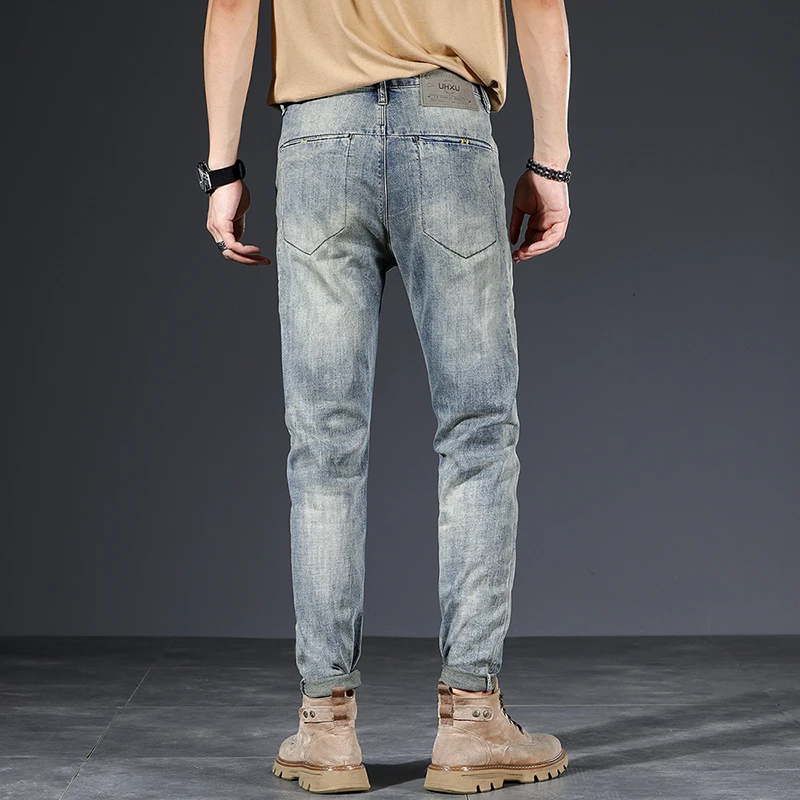 Denim Spring/Summer Retro Slim Fit Small Feet Grey Elastic Casual Men's Pants Jeans For Men Clothing  Skinny Jeans Men