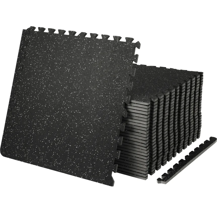 SucceBuy 12/6 PCS 1/2 in Thick Gym Floor Mats EVA Foam & Rubber Top Interlocking Workout Floor Mats Waterproof Exercise Mats