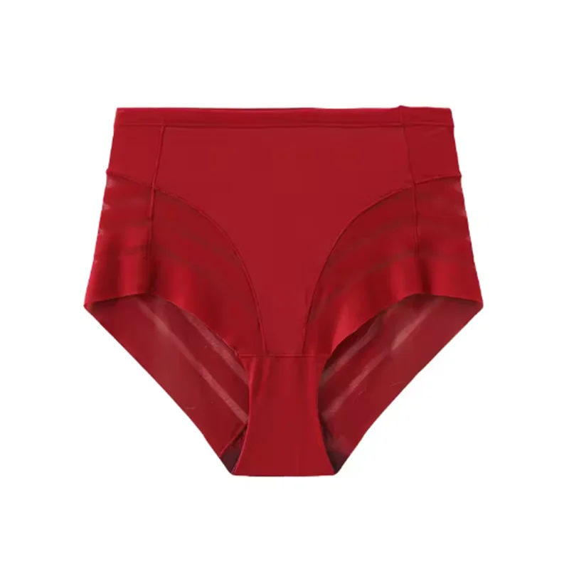 2PCS/Set Women Panties High Rise Briefs Tummy Control Shapewear Ice Silk Mesh Elastic Female Sexy Lingerie Seamless Underwear