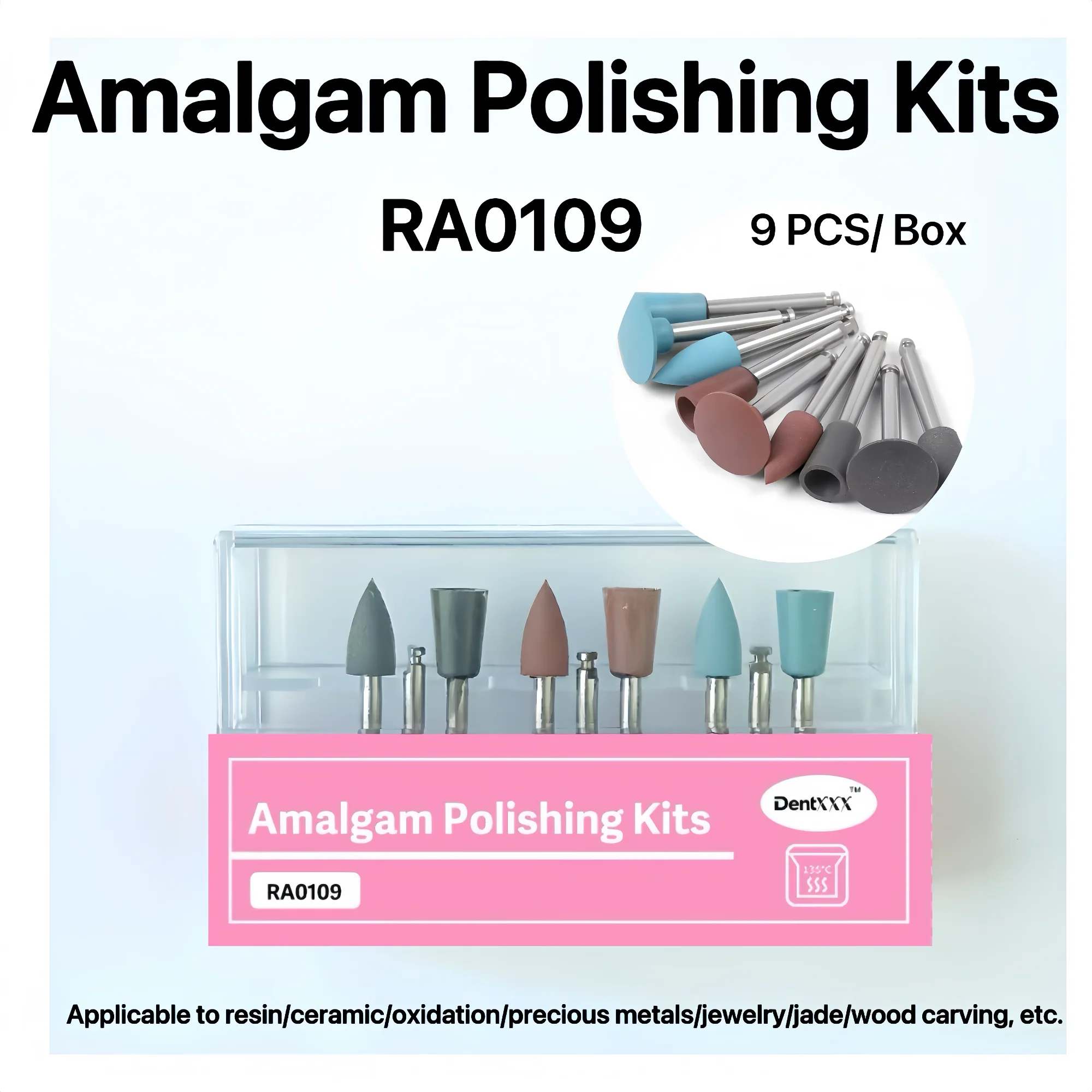 

Набор для финишной обработки и полировки из серебряной амальгамы, 9 шт./упаковка, RA0109, стержень RA для полировки композитных смол, фарфора, сплавов